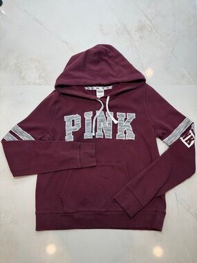 Victoria's Secret PINK Maroon Hoodie with White Lettering